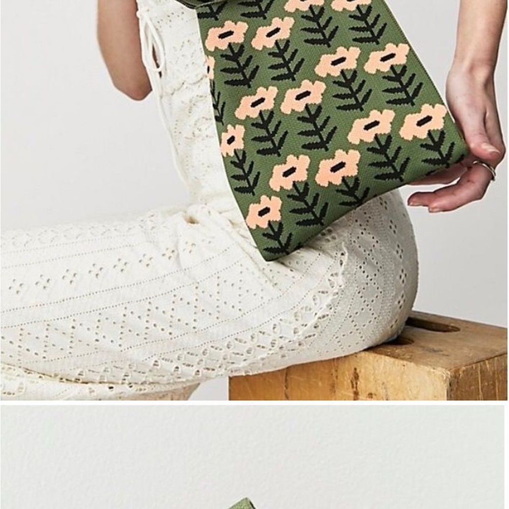Free People Luca Make It Count Green Floral Needlepoint Bag NWT & strap - Picture 5 of 5